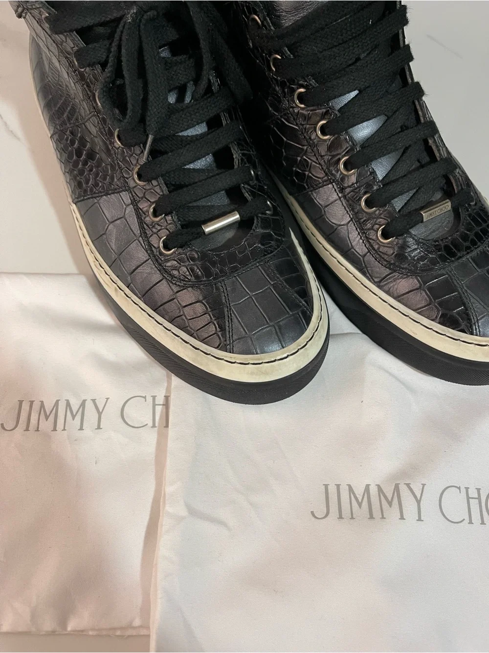 Jimmy Choo Black Croc-Embossed High-Top Sneakers
